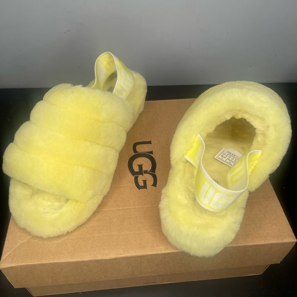 Yellow UGG Fluffy Slippers - Picture 2 of 3